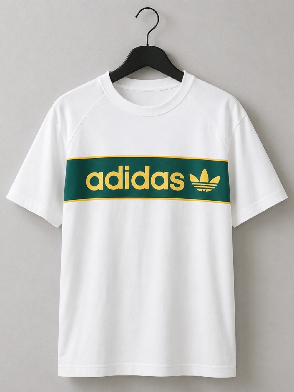 Adidas Archive Tee White Short-Sleeve Crew with Green & Gold Logo Band